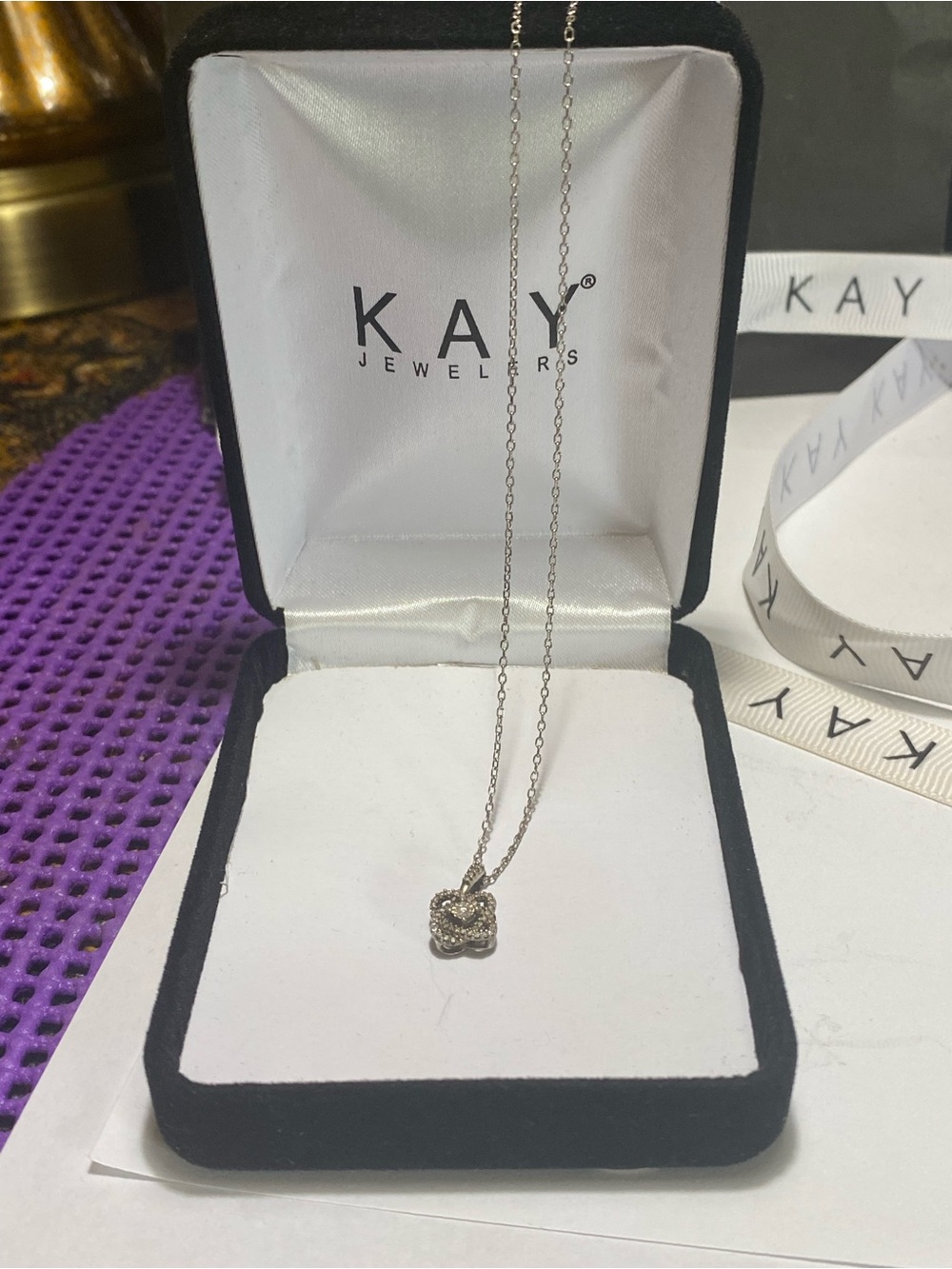 Kay Jewelers Silver Knot Pendant Necklace with pave(diamond) Accents